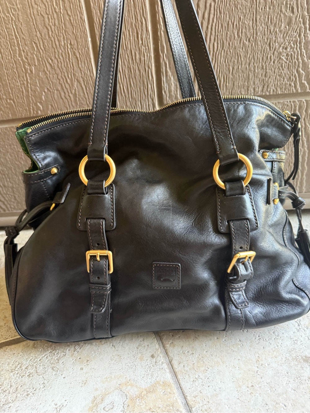 Dooney and Burke Vintage Florentine Leather Tote Bag with Gold Hardware